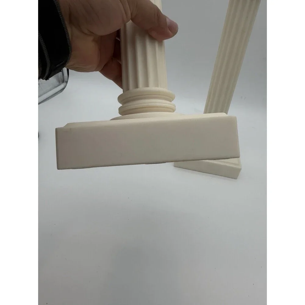 2 Alabaster Carved Roman Columns Corinthian Sculpture Candle Holders 15.5”x5”
